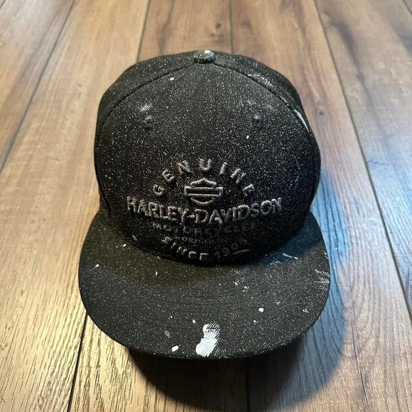 New era X Harley Davidson black paint‎ splattered snapback hat - Picture 1 of 8